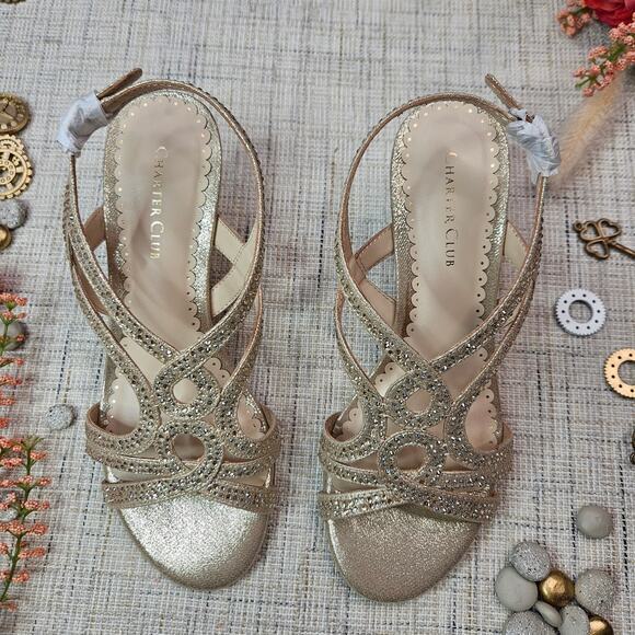 Charter Club Kelsah Wedge Sandals Gold‎ Size 6 - Picture 2 of 11